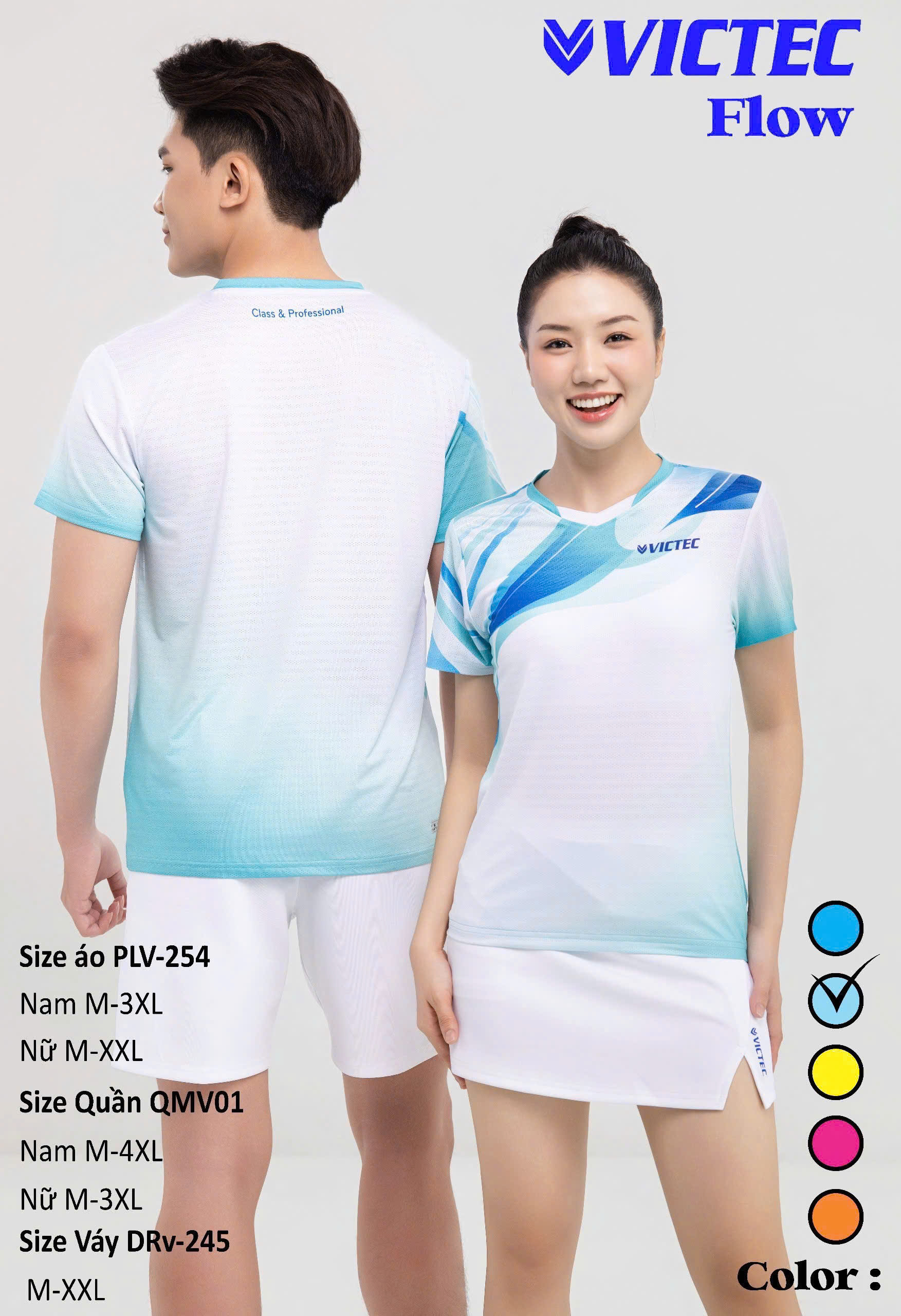 Áo cổ tròn Victec PLV254 - Trắng xanh - Nam