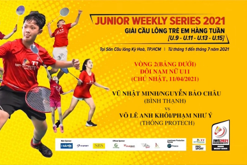 JWS 2021 (11/4) | U11 | XD | R2: Nhật Minh/Bảo Châu (Bình Thạnh) vs Anh Khôi/Như Ý (Thông Protech)